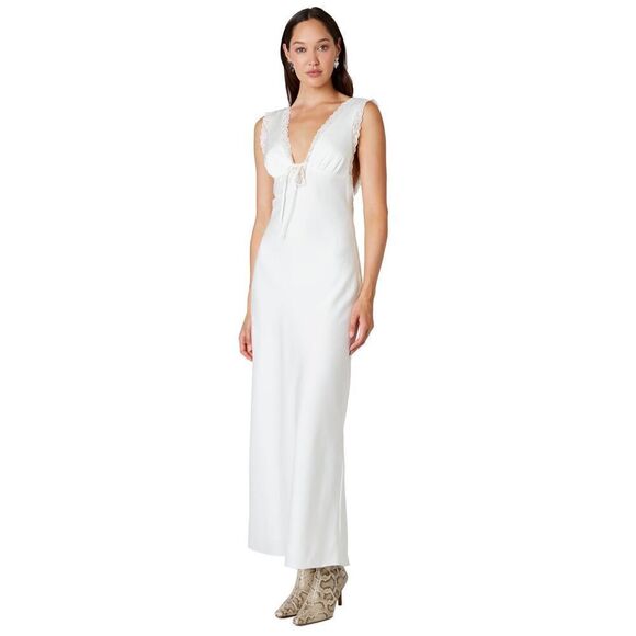 NIA Dresses & Skirts - NIA AURELIE Maxi Satin Dress featuring lace detailing WHITE size S